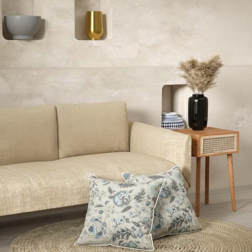 Image of Pure Cotton Quilted Cushion Cover 16x16 Inch | Anokhi Print Decorative Throw Pillow Cover | Soft Cotton Sofa Cushion Cover with Hidden Zipper | Living Room Bedroom Home Decor