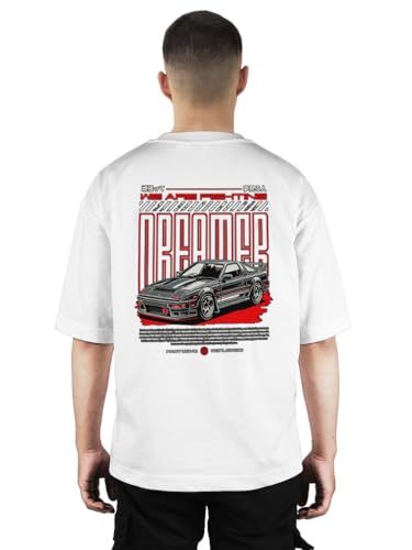 Image of Buy That Trendz Mens Oversized Tshirt Black & White Car Printed Crew Neck Cotton Drop Shoulder Half Sleeve Stylish Tshirt