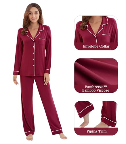 Image of WiWi Viscose from Bamboo Women's Pajamas Set Super Soft Button Down Top and Pants Sleepwear Cooling Pjs S-3X
