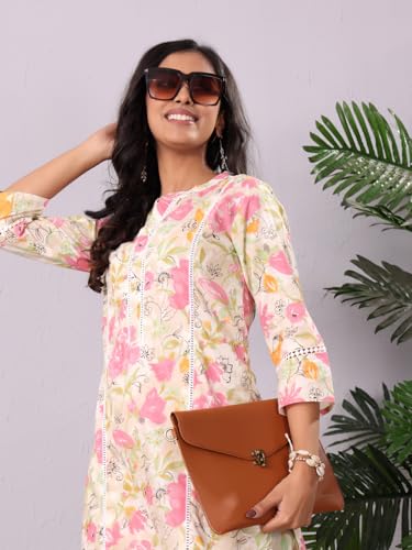 Image of Varanga Women Off White Floral Printed Kurta with Bottom - A Chic and Comfortable Outfit for Various Occasions