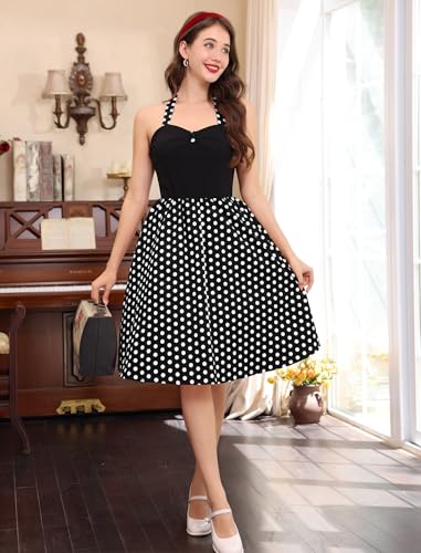 Image of 1950s Dresses for Women Vintage 50s Polka Dot Pinup Retro 40s 60s Rockabilly Audrey Hepburn Tea Party Cocktail Swing Dress