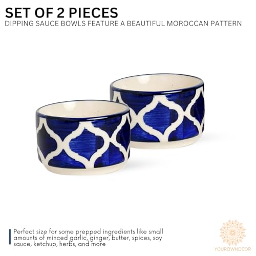 Image of Hand-Painted Multicolored Moroccan Ceramic Dip Bowls /Chutney Bowl (Multicolor, Pack of 2)-Multi-Color