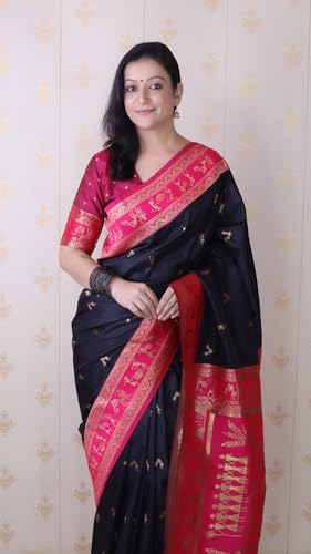 Image of SGF11 Women's Kanjivaram Pure Soft Silk Saree With Unstitched Blouse Piece