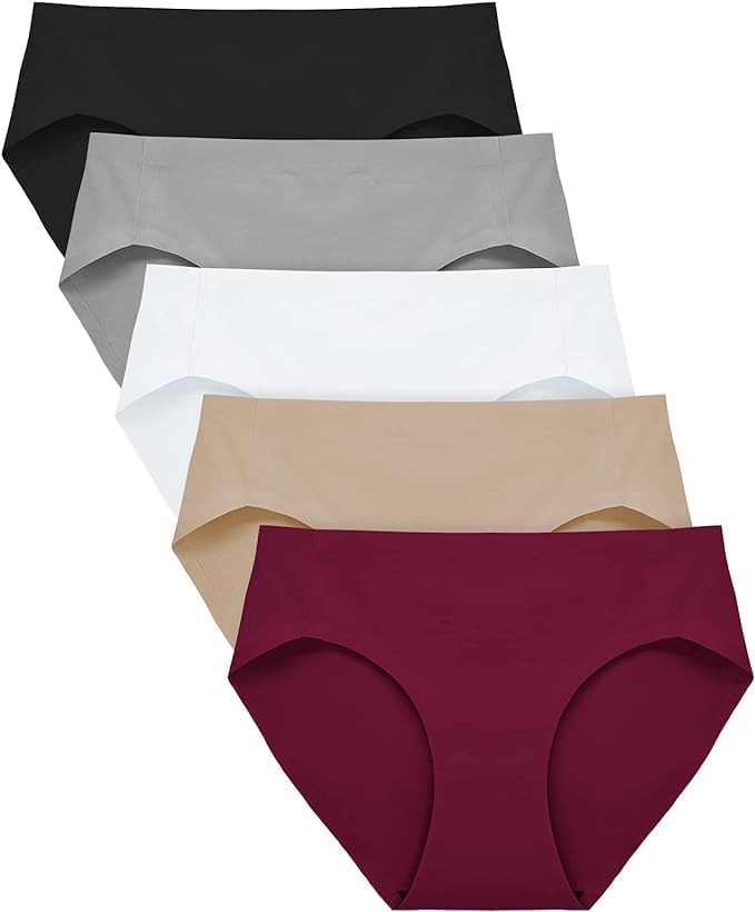 Image of LOURYN KOULYN No Show Underwear for Women Seamless High Cut Briefs Mid-Waist Soft No Panty Lines,Pack of 5