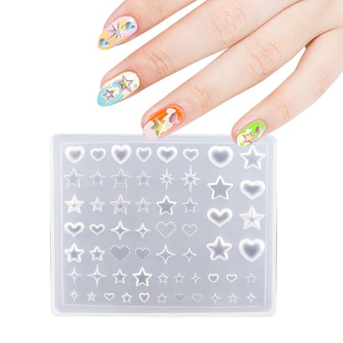 FrostyFlair Nagelschablonen, Y2k Cœurs Étoiles Starburst Design Nail Charm, Outil artistique en silicone, Accessoires pour ongles, Pochoir French Manucure, Nailart