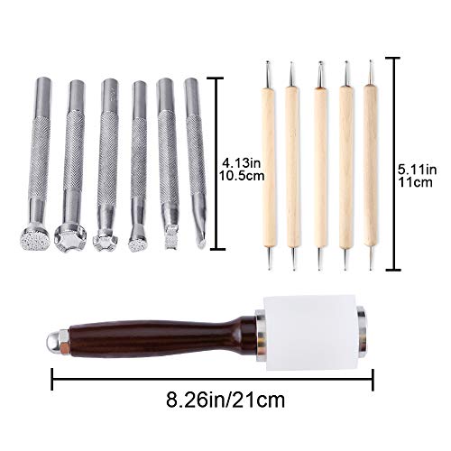 UOOU Leather Stamp Tools, Leather Carving Set, Leather Kit with Leather Carving Hammer, Stamp Punch Set and Tracing Pen, Leather Carving Working Saddle Making Tools for Leather Craft DIY