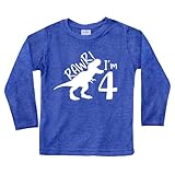 rawr im 4 Year Old boy Shirt Roar 4th Birthday Shirt boy Four Dinosaur Tshirt (Charcoal Blue - Long Sleeve, 5 Years)