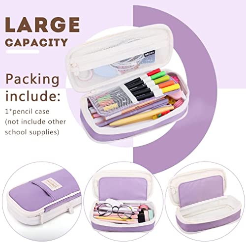 Image of PRANIJ Cute Aesthetic Large Capacity Expandable Pencil Case Pouch with Zipper Portable Office Stationery Desk Organizer for School Collage Boys Girls Adults Women Men (Rich Purple)