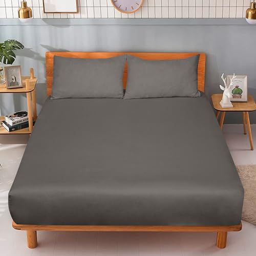 Image of ROYALE LINENS 300 Thread Count 100% Long Staple Combed Cotton Fitted Sheet Twin XL - Super Soft Deep Pocket Bottom Sheet - Fitted Sheets Only - Elastic Sheets (Twin XL, Grey)