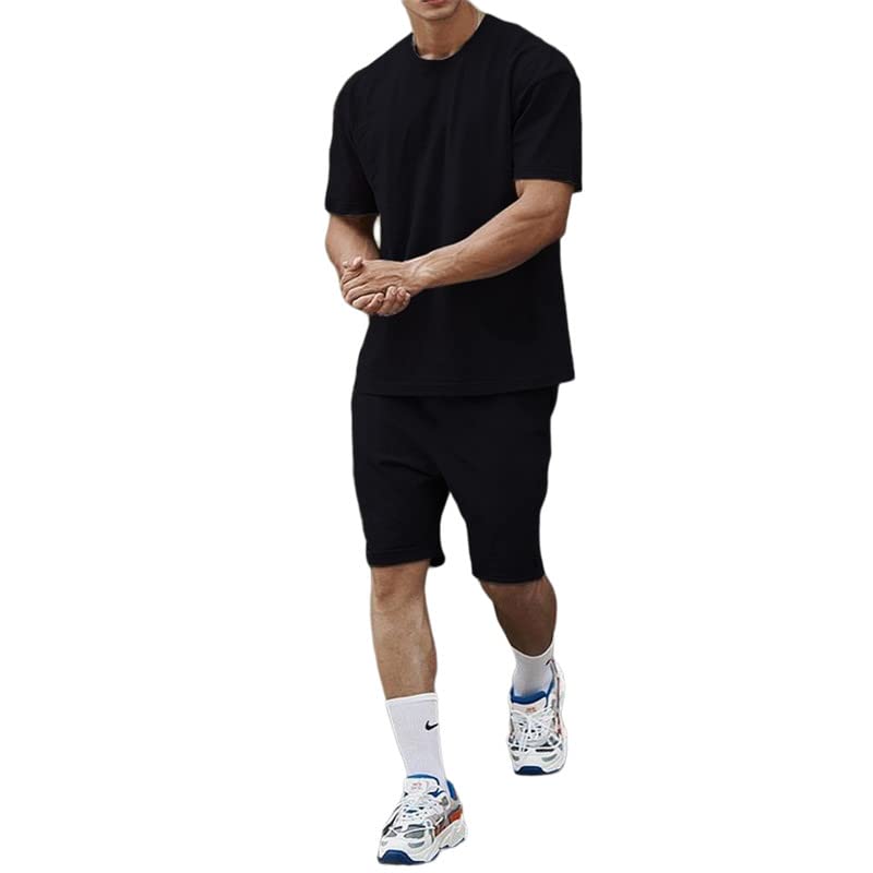 Ensemble t-shirt et short homme de sport noir de taille XXXL décontracté