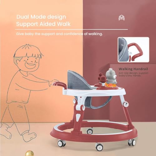 Image of StarAndDaisy 360 Baby Walker 6-24 Months / 7 Level Height Adjustment Walker for Kids Boy and Girl with Switchable Food & Musical Toy Tray /Premium Baby Activity Walker - Red