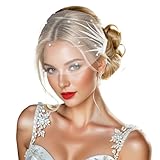 DOCILA White Pearl Mesh Bridal Short Veil, 1920s Flapper Fascinator Birdcage Veil, Tea Party Hair Accessories for Women Girls