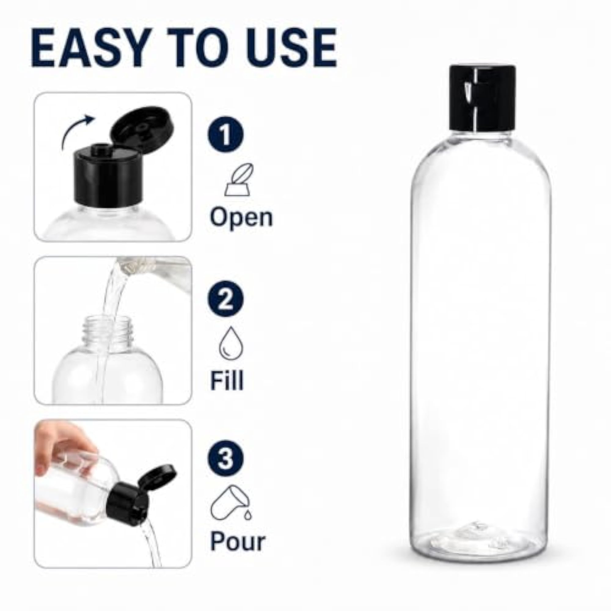 500ml Empty Refillable Plastic Bottles with Flip Cap, Pack of 2