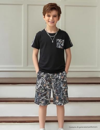 Image of mksodopy Boys Summer Outfit Set 2 Piece T Shirt and Camo Shorts Casual Clothes for Little Big Boys