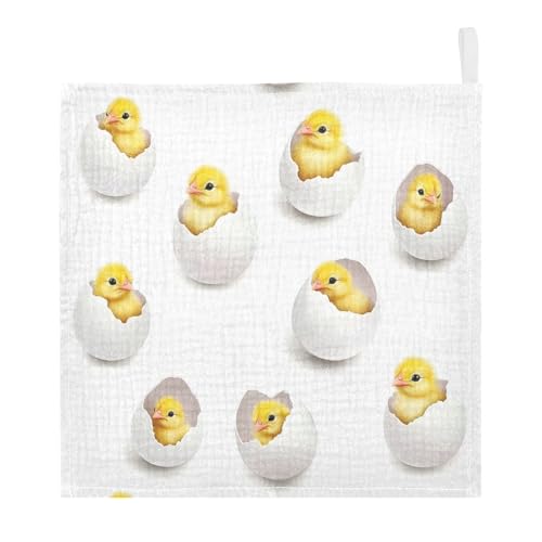 Image of vvfelixl Yellow Chick Egg Baby Burp Cloths Baby Muslin Washcloths for Boys Girls Cotton Babys Face Towel for Newborn Infants Soft and Absorbent 11.8 X 11.8 in, 5 Pack