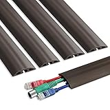 6.5 Feet Floor Cable Cover - 15.7in x 5 Durable Cord Cover for Floor, Floor Cord Protector - Low Profile PVC Duct - Flexible 3 Channel Wire Cover for Office Home Doorway, W2in H0.5in, Dark Brown