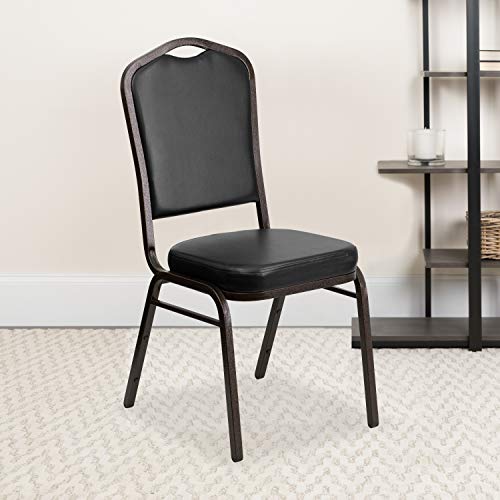 Flash Furniture 4 Pack HERCULES Series Crown Back Stacking Banquet Chair in Black Vinyl - Gold Vein Frame - Image 3