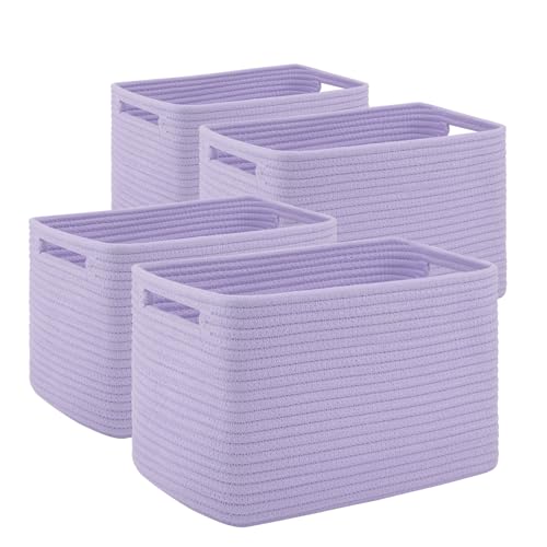 Image of SIXDOVE 4 Pack Storage Baskets for Organizing Toys, Towels, and Clothes, Woven Basket for Shelves, Sturdy Nursery Cube Bins for Storage, 13''L x9''W x7.8''H, Purple