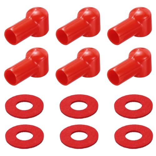 MECCANIXITY Battery Terminal Cover, 6 Pcs Battery Terminal Protector Truck Battery Terminal Cover with Washers Red L15-20-49mm for Car Accessories Truck Marine Boat