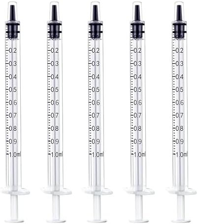 10 Pack 1ml Plastic Syringe with caps for Scientific Labs, Measuring Liquids, Feeding Pets (White)