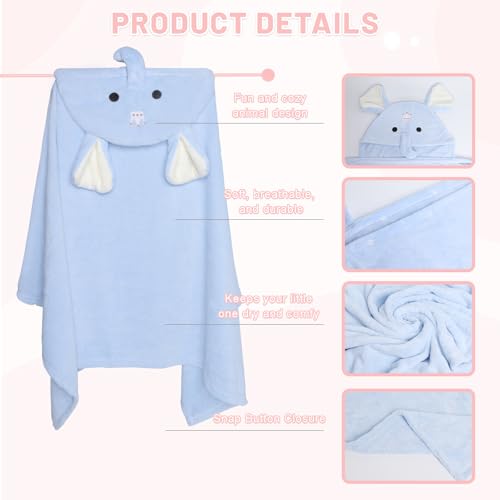 Image of Cute Animal Hooded Baby Towel Soft Coral Fleece Baby Towels with Hood Toddler Bath Towel Large 27 x 55 Inch Ultra Absorbent Hooded Bath Towels for Babies Baby Bath Towel（Bule B