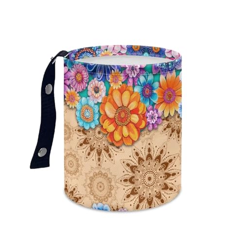 Image of Pensura Car Trash Storage Box Cute Grocery Organizer Boho Ethnic Floral Hanging Vehicle Garbage Waterproof Can Trash Can for Car Compatible with Most Cars,Easy to Install