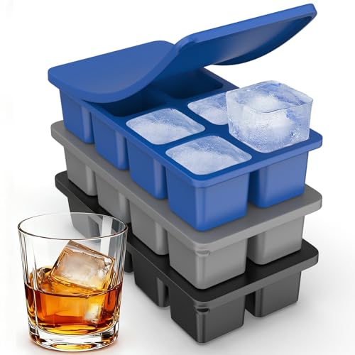 Large Silicone Ice Cube Trays with Lids, ZDPMK 3 Pack Large Ice Cube Molds for Whiskey, Easy-Release 2 Inch Square Big Ice Cube Molds for Freezer, Cocktails, Iced Coffee, Baby Food, Dishwasher-Safe
