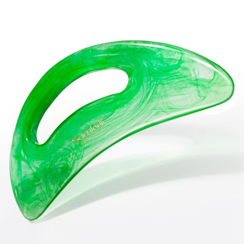 Image of Scienlodic Gua Sha Massage Tool with Handle (Resin) Larger Guasha Body Scraping Tool for Back Legs Neck Massage, Lymphatic Drainage, Cellulite Remove - Large Green