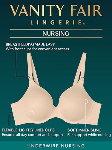 Vanity Fair Womens Maternity Nursing for Breastfeeding Wireless Or Underwire Bra, Underwire - Black, 34D US - image 2
