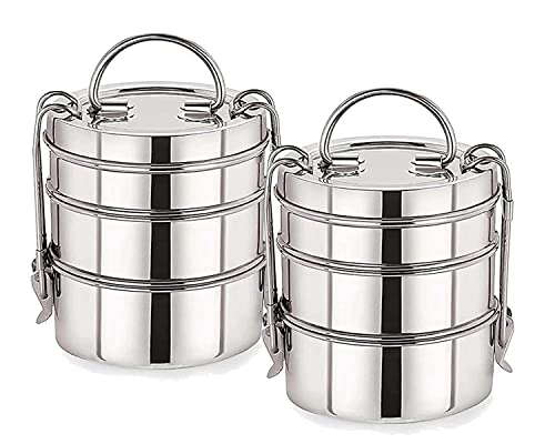 Image of BLeaf- Stainless Steel-3 Container Lunch /Tiffin Box-Food Grade 3 Tier (650ml) (Pack of 2)