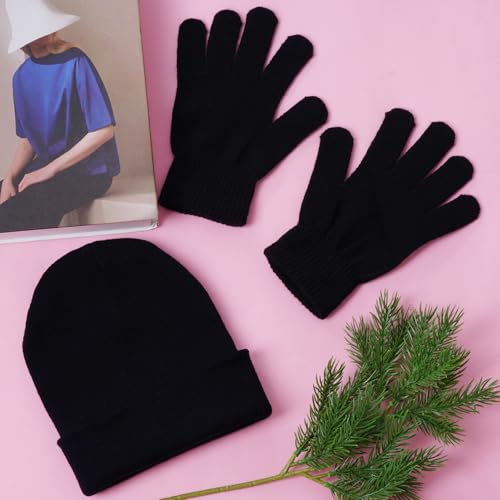 Kids Beanie Hat and Gloves Set for Boys Girls, Knit Hat Winter Gloves Warm Unisex Cold Weather Cap Stretchy Glove4