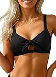 Tempt Me Women Black Bikini Tops Push Up Swim Top Front Tie Knot Bathing Suit Top Padded Swimsuit Top Only L