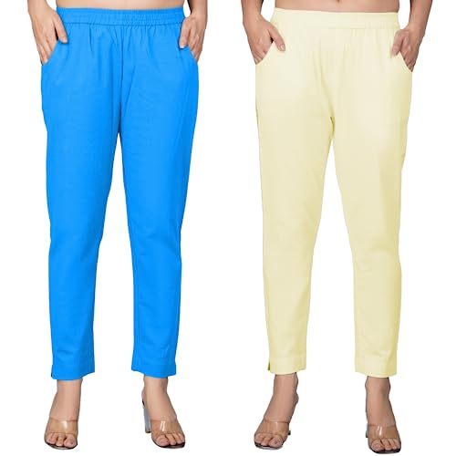 Image of Regular Fit Fully Elastic Waist Ankle Length Premium Cotton Casual Trouser Pant (Combo Pack of 2)