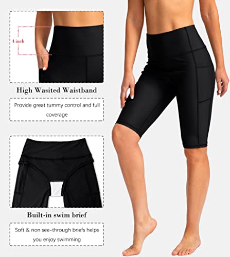 Santiny Women's High Waisted Swim Shorts With Pockets Upf50+ Long Board Swimming Shorts For Women With Liner (Black_Xl) #TOP4
