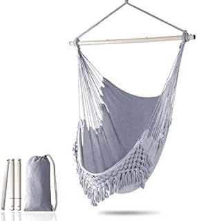 Chihee Hammock Chair Large Relax Hanging Swing Chair Cotton Weave for Superior Comfort Elegant Tassels Creative Metal Strong Spreader Bar 3-section Combination Detachable Easy to Install