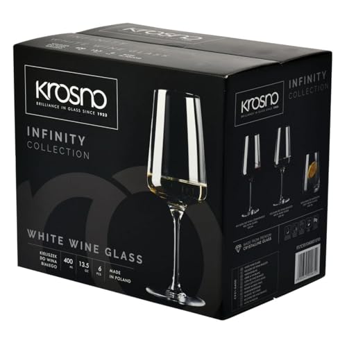 Foto von Krosno Weißwein- und Sektgläser | 6 Stck. im Set | 400 ml | Infinity Kollektion | Elegant | Kristallglas | Bleifreies Glas | Ideal für Zuhause, Restaurants und Partys | Spülmaschinenfest