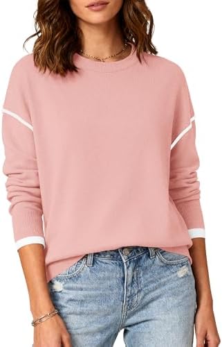 BTFBM Fall Sweaters for Women 2025 Trendy Casual Crew Neck Long Sleeve Loose Ribbed Knit Sweater Pullover Jumper Tops