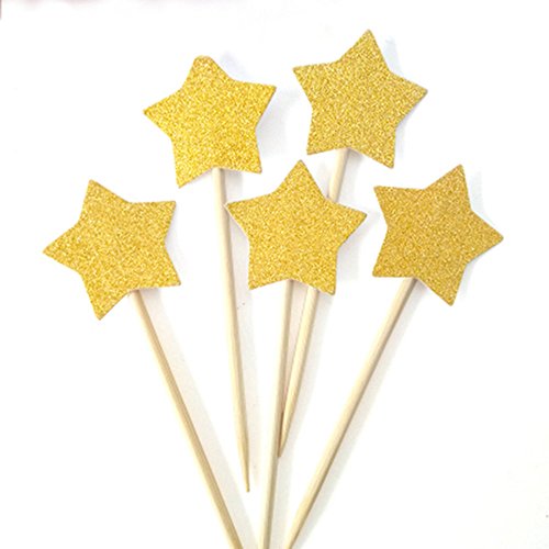 Glitter Little Star Cupcake Toppers Gold Party Cupcake Decorations For Party Dessert Decorations Topper, Pack Of 50 #TOP18