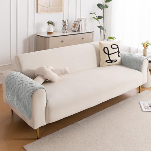 Image of HOKIPO 'Velvet Maze' Premium Anti-Slip Sofa Armrest Covers| 1 Pair - Light Grey (AR-6278-LGRY-L*2)