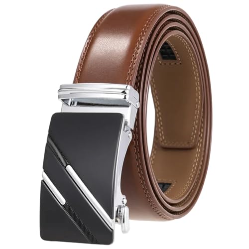Men's Genuine Leather Automatic Buckle Belt, Solid Color Casual Business Belt Ply36-1245-S27 120cm