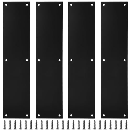 4 Pcs Door Kick Plate 3.5 x 15 in, Black Stainless Steel Push Door Plate, Heavy Duty Protector for Bottom of Doors, Includes 24 Screws