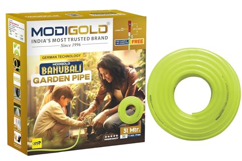 Image of BAHUBALI Garden Hose Pipe With Free Accessories | Leak Proof UV & Weather Resistant easy Recover | Easy to Connect for Home Gardening, lawn, Car Wash (Size - 30 Mtr + 1 Mtr Free) (3 /4 Inch)