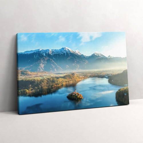 Tableau photo sur toile 60x40cm Wallfluent paysage montagne et lac