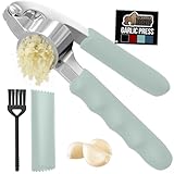 GORILLA GRIP Garlic Press and Peel Set, Heavy Duty Mincer Tool, Easily Mince and Crush Garlics, Ginger, Nuts, Seeds, Large Ergonomic Handle, Peeler Included, Peeling Cloves, Kitchen Gadgets, Mint