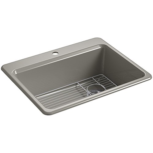KOHLER K-8668-1A1-K4 Riverby Top-Mount Single-Bowl Kitchen Sink with Bottom Basin Rack and Single Faucet Hole, 27" x 22" x 9-5/8", Cashmere