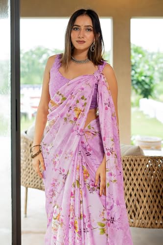 Image of MIRCHI FASHION Saree for Woman Chiffon Floral Printed | Lightweight All-Day Comfortable Women's Sari with Unstitched Blouse Piece (Available in 30 Colors)