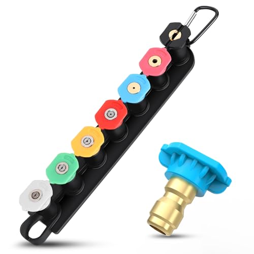 Image of HIMOTOR Pressure Washer Tips Set with 7 Nozzles, 1 /4 Inch Quick Connect, 4000 PSI, Red, Yellow, Green, White, Black