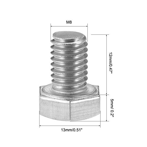 Image of uxcell M8x12mm Hex Bolts 304 Stainless Steel Hexagon Screw Bolt 15pcs