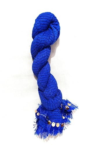 Image of Blue Braided Dupatta for Women with Gold Coin Fringe | Festive Style Scarf