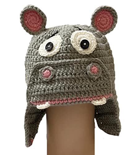 BIBITIME Funny Crochet Hippo Beanies Hat Knitted Handmade Animal Ears Earflap Cap3